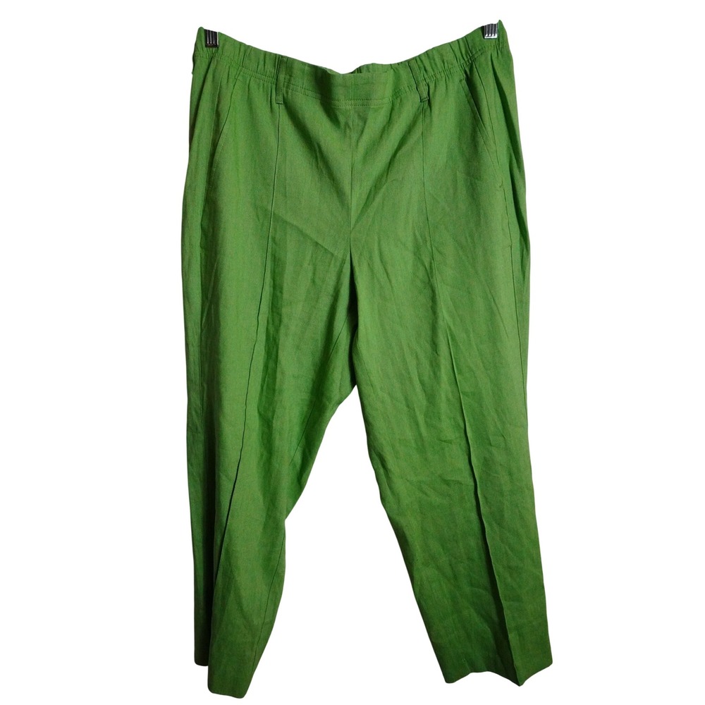 J. Jill Linen Stretch Pants Large Snap-Pea Green Elastic Waist Tapered Trousers